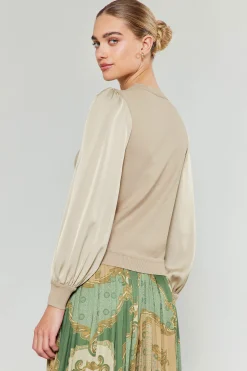 Current Air Knitwear | Sweaters-Ribbed Contrast Sleeve Sweater BEIGE