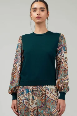 Current Air Knitwear | Sweaters-Ribbed Contrast Sleeve top GREENMLT