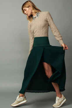 Current Air Skirts-Ribbed Waist Midi Skirt DARKGREEN