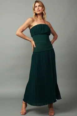 Current Air Skirts-Ribbed Waist Midi Skirt DARKGREEN