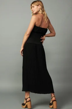 Current Air Skirts-Ribbed Waist Midi Skirt BLACK
