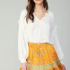 Current Air Long Sleeve Tops-Rope Trim Neckline Blouse CREAM