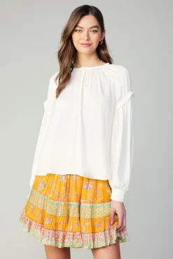 Current Air Long Sleeve Tops-Rope Trim Neckline Blouse CREAM