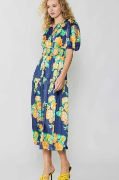 Current Air Maxi Dresses | Midi Dresses-Rose Motif Maxi Dress NAVY