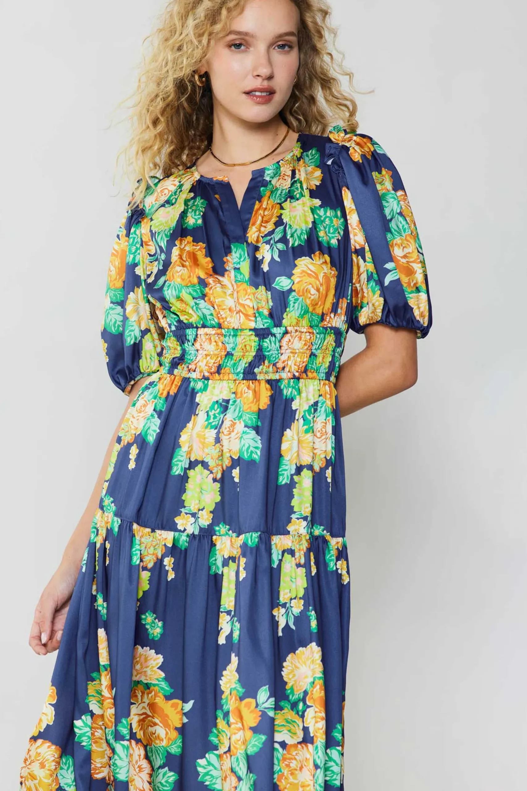 Current Air Maxi Dresses | Midi Dresses-Rose Motif Maxi Dress NAVY