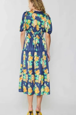 Current Air Maxi Dresses | Midi Dresses-Rose Motif Maxi Dress NAVY