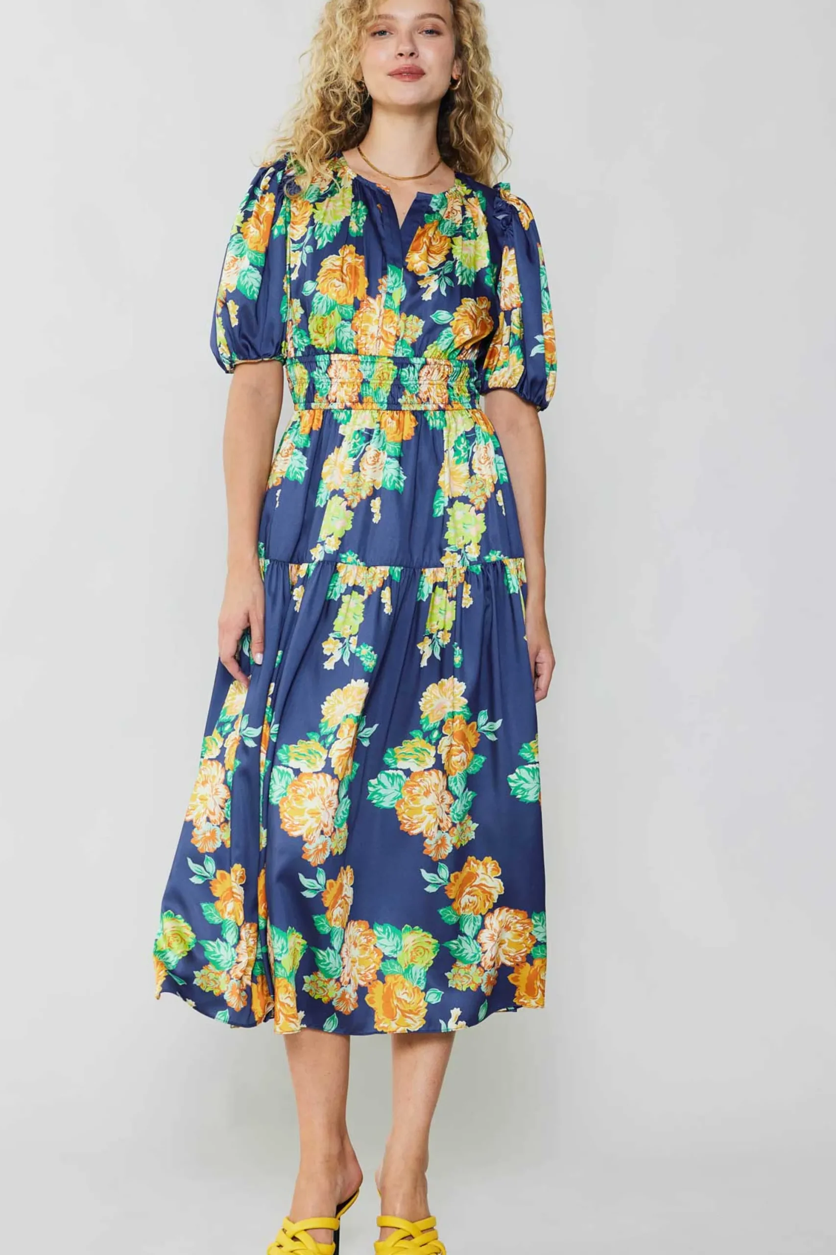 Current Air Maxi Dresses | Midi Dresses-Rose Motif Maxi Dress NAVY