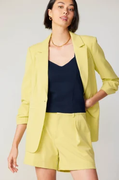 Current Air Coats & Jackets-Ruched Sleeve Blazer LEMON