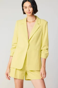Current Air Coats & Jackets-Ruched Sleeve Blazer LEMON