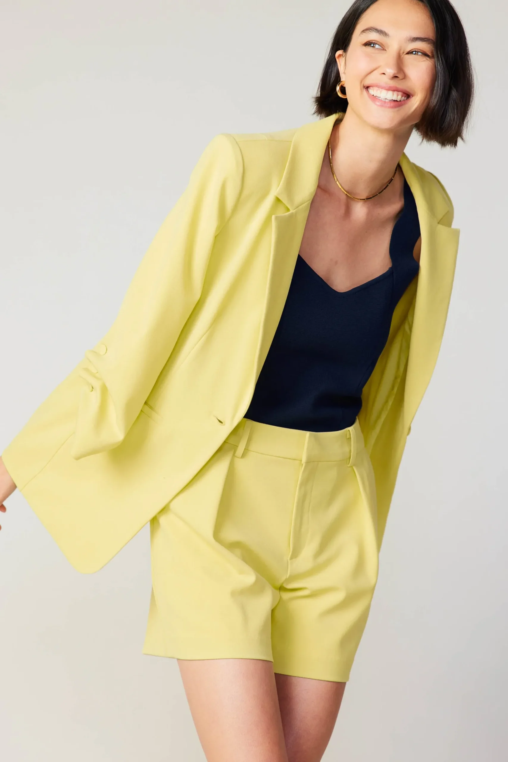 Current Air Coats & Jackets-Ruched Sleeve Blazer LEMON