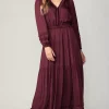Current Air Maxi Dresses-Ruffle Trim Maxi Dress WINE