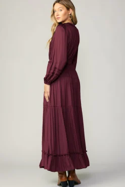 Current Air Maxi Dresses-Ruffle Trim Maxi Dress WINE