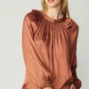 Current Air Long Sleeve Tops-Ruffled Crewneck Blouse AUTUMNCLAY