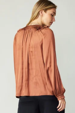 Current Air Long Sleeve Tops-Ruffled Crewneck Blouse AUTUMNCLAY