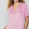 Current Air Short Sleeve Tops-Ruffled Cuff Blouse PASTELPINK