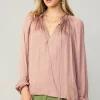 Current Air Long Sleeve Tops-Ruffled Cuff Blouse MAUVE