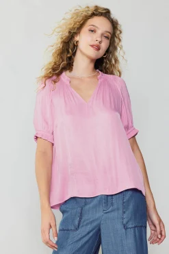 Current Air Short Sleeve Tops-Ruffled Cuff Blouse PASTELPINK
