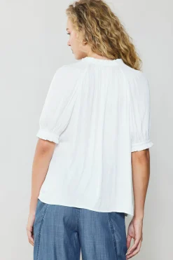 Current Air Short Sleeve Tops-Ruffled Cuff Blouse WHITE