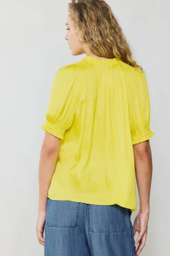 Current Air Short Sleeve Tops-Ruffled Cuff Blouse PINEAPPLE
