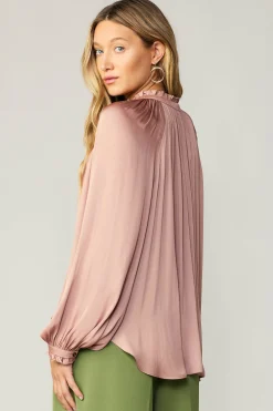 Current Air Long Sleeve Tops-Ruffled Cuff Blouse MAUVE