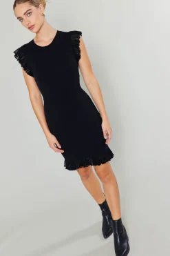 Current Air Knitwear | Mini Dresses-Ruffled Mini Sweater Dress BLACK