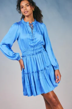 Current Air Mini Dresses-Ruffled Neck Mini Dress AZUREBLUE
