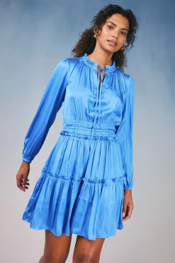 Current Air Mini Dresses-Ruffled Neck Mini Dress AZUREBLUE