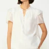 Current Air Short Sleeve Tops-Ruffled Shoulder Blouse WHITE
