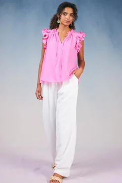 Current Air Sleeveless Tops-Ruffled Shoulder Sleeveless Blouse AZALEA