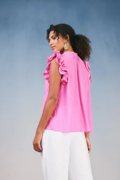Current Air Sleeveless Tops-Ruffled Shoulder Sleeveless Blouse AZALEA