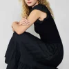 Current Air Midi Dresses-Ruffled Sleeve Sweater Dress BLACK