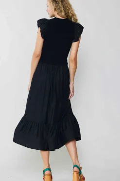 Current Air Midi Dresses-Ruffled Sleeve Sweater Dress BLACK