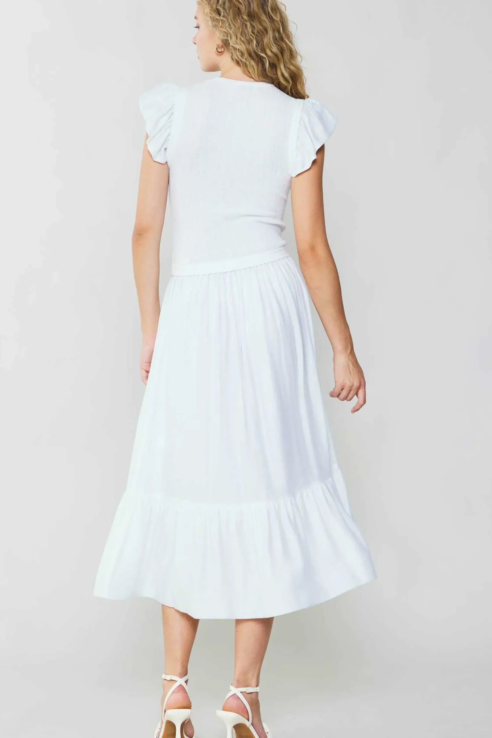 Current Air Knitwear | Midi Dresses-Ruffled Sleeve Sweater Dress WHITE