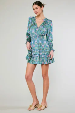 Current Air Mini Dresses-Ruffled Surplice Floral Mini Dress GREEN