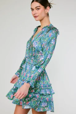 Current Air Mini Dresses-Ruffled Surplice Floral Mini Dress GREEN
