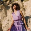 Current Air Mini Dresses-Ruffled Surplice Mini Dress DUSTYLILAC