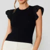 Current Air Knitwear | Sleeveless Tops-Ruffled Sweater Knit Tank BLACK