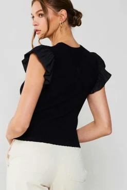 Current Air Knitwear | Sleeveless Tops-Ruffled Sweater Knit Tank BLACK