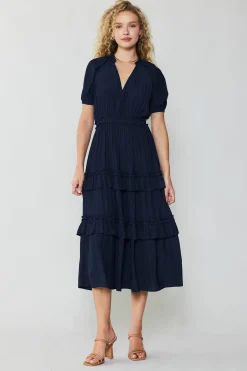 Current Air Maxi Dresses-Ruffled Tiered Maxi Dress NAVY