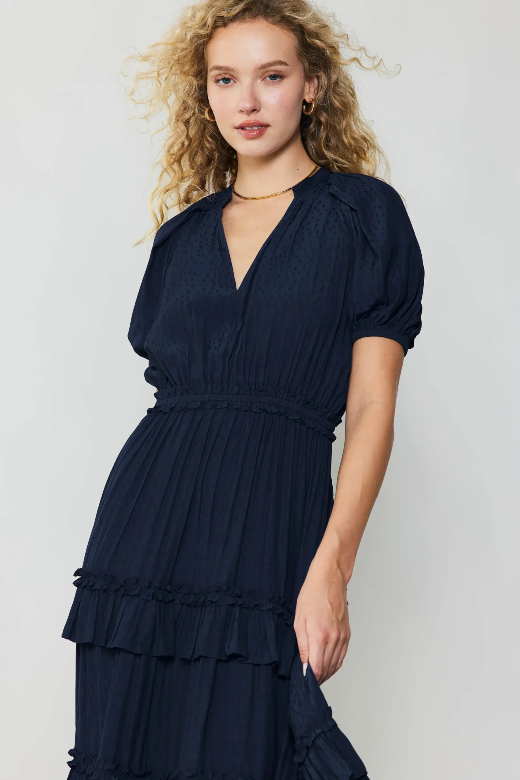 Current Air Maxi Dresses-Ruffled Tiered Maxi Dress NAVY
