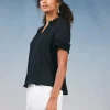 Current Air Short Sleeve Tops-Ruffled Trim Blouse BLACK