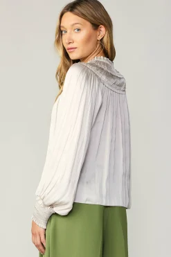 Current Air Long Sleeve Tops-Ruffled Yoke Blouse ECRU