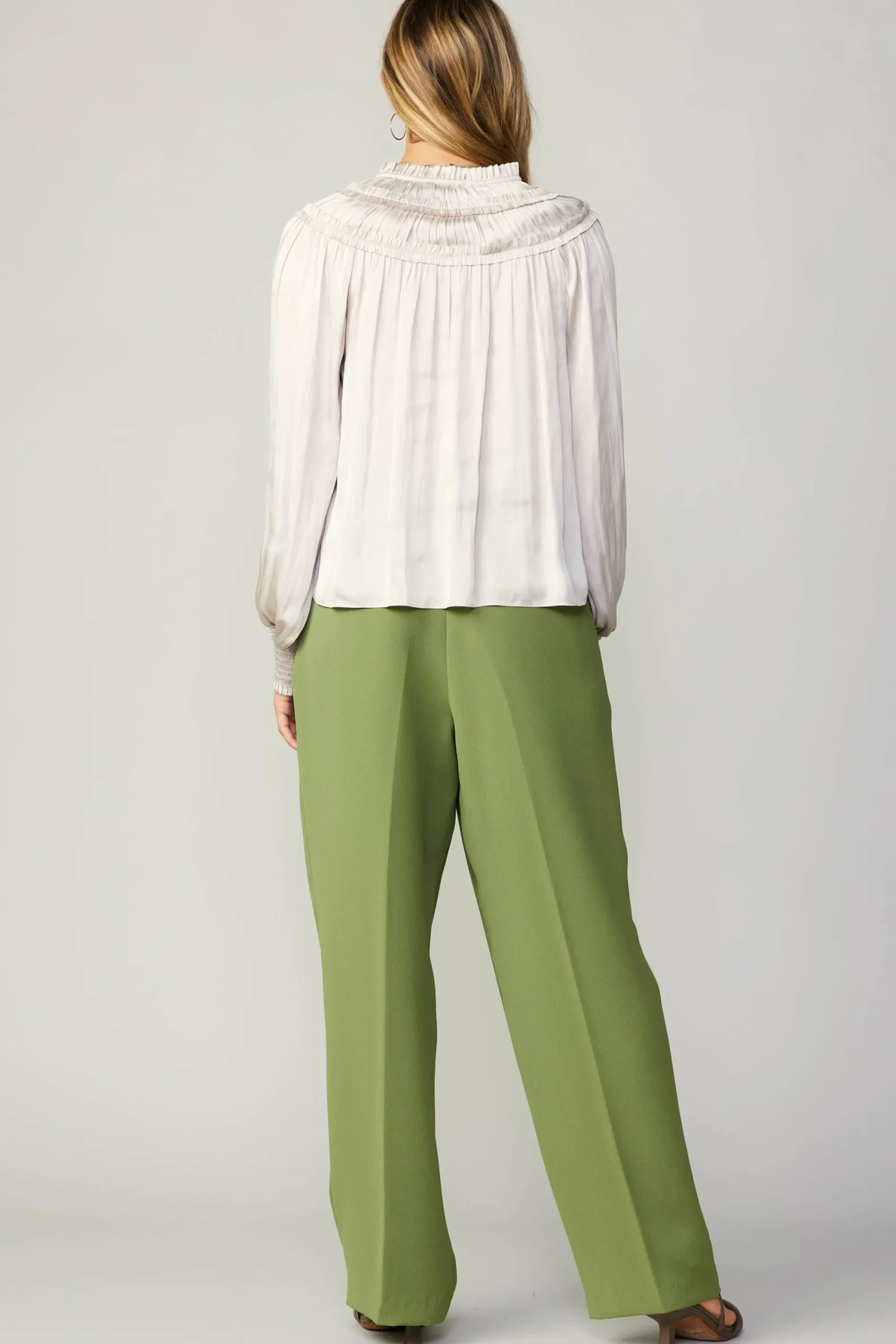Current Air Long Sleeve Tops-Ruffled Yoke Blouse ECRU
