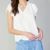 Current Air Short Sleeve Tops-Sadie Tiered Sleeve Floral Blouse OFFWHITEFLORAL