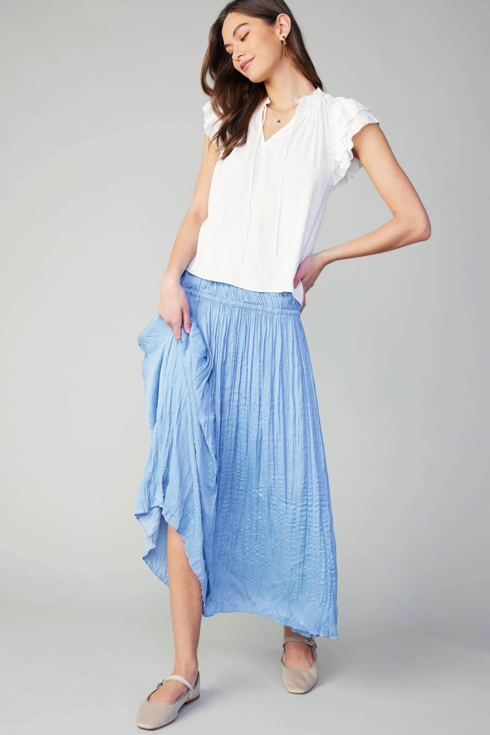 Current Air Short Sleeve Tops-Sadie Tiered Sleeve Floral Blouse OFFWHITEFLORAL