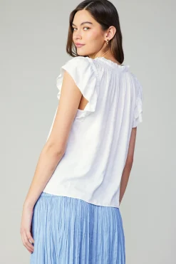 Current Air Short Sleeve Tops-Sadie Tiered Sleeve Floral Blouse OFFWHITEFLORAL