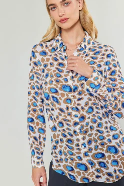 Current Air Long Sleeve Tops-Sapphire Cenote Print Shirt BLUEMLT