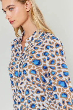 Current Air Long Sleeve Tops-Sapphire Cenote Print Shirt BLUEMLT
