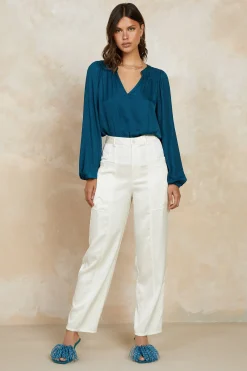 Current Air Pants-Satin Straight Leg Pants IVORY