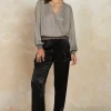 Current Air Pants-Satin Straight Leg Pants BLACK